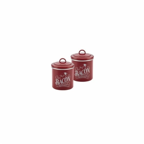 Ayesha Curry 09070 Ayesha Collection Enamel on Steel Bacon Grease Cans, Sienna Red - Set of 2 Perspective: front