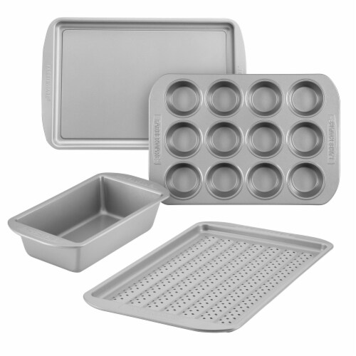 Farberware Bakeware Nonstick Cookie, Muffin, Cupcake, and Cake Pan Set, 4-Piece, Gray