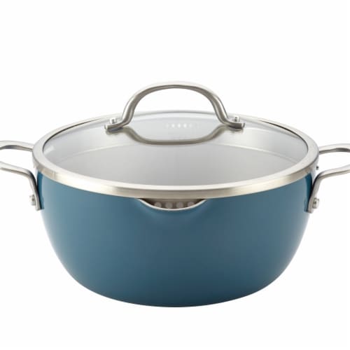 Ayesha Curry Porcelain Enamel Nonstick Covered Straining Casserole, 5.5 qt.-Twilight Perspective: front