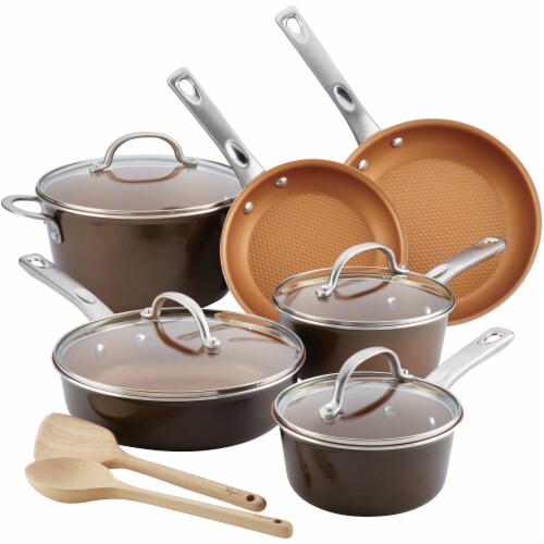 Ayesha Curry Home Collection Porcelain Enamel Nonstick Cookware Set -  Brown, 12 pc - Food 4 Less