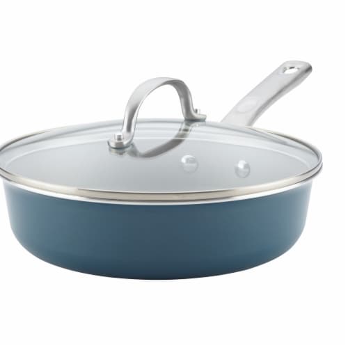Ayesha Curry Porcelain Enamel Nonstick Covered Saute Pan, 3 qt. - Twilight Teal Perspective: front