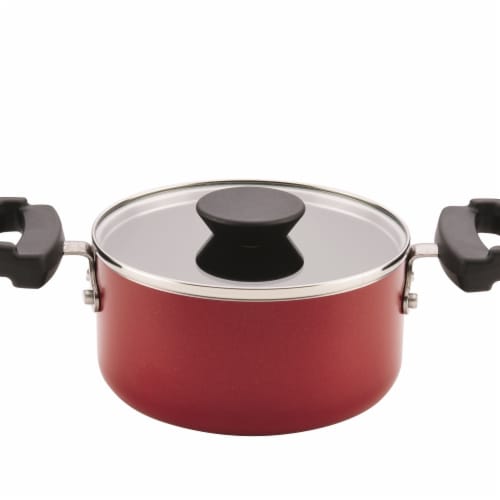Farberware 1.5-quart Neat Nest Space Saving Aluminum Nonstick Covered Saucepot-Red Perspective: front