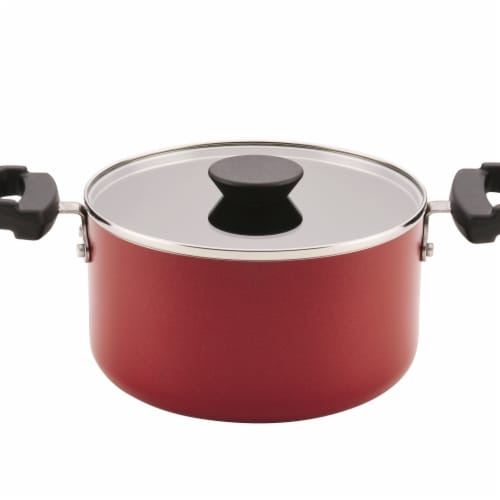 Farberware 3.5-quart Neat Nest Space Saving Aluminum Nonstick Covered Saucepot- Red Perspective: front