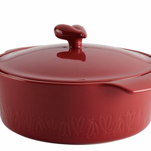 Ayesha Curry Ceramic Round Casserole, 2.5 qt. - Sienna Red Perspective: front