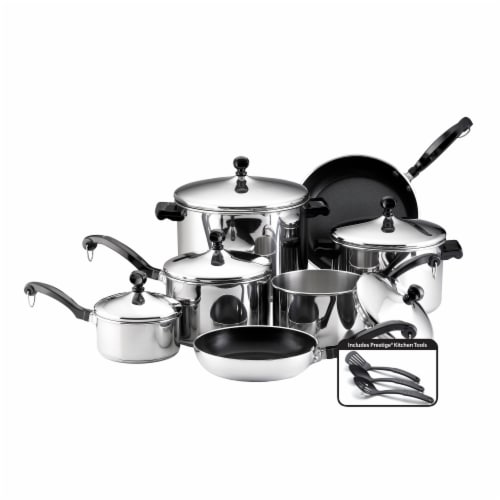 Farberware Classic Series 15 Piece Cookware Set in Stainless Steel, Silver