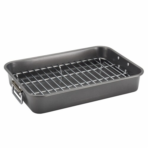 Farberware Nonstick Roaster with Flat Rack - Gray Perspective: front