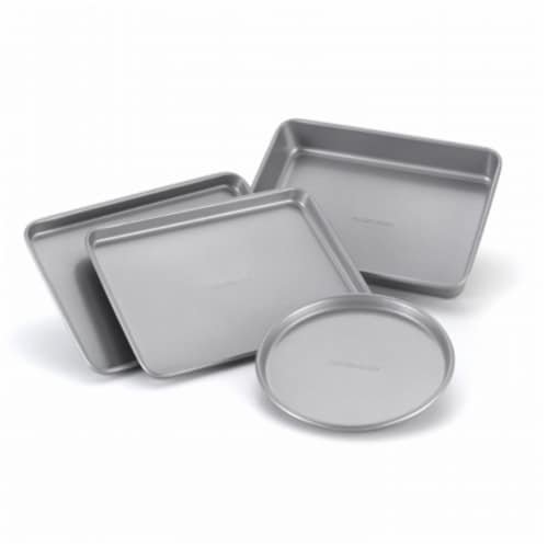 Farberware 4-Piece Pan Set- 2 Cookie Pans, 1 Cake Pan, 1 Pizza Pan Perspective: front