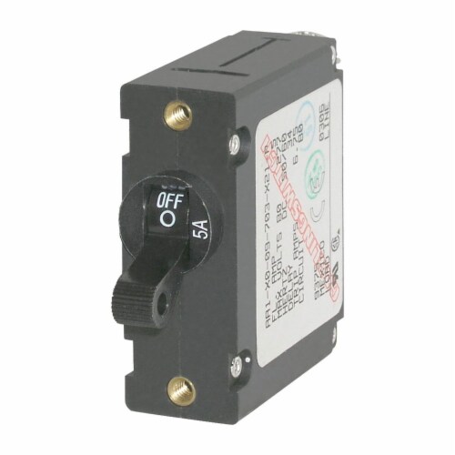 Blue Sea 7200 AC / DC Single Pole Magnetic World Circuit Breaker  -  5 Amp Perspective: front