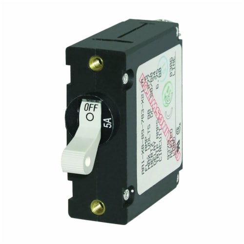 Blue Sea 7202 AC / DC Single Pole Magnetic World Circuit Breaker  -  5 Amp Perspective: front