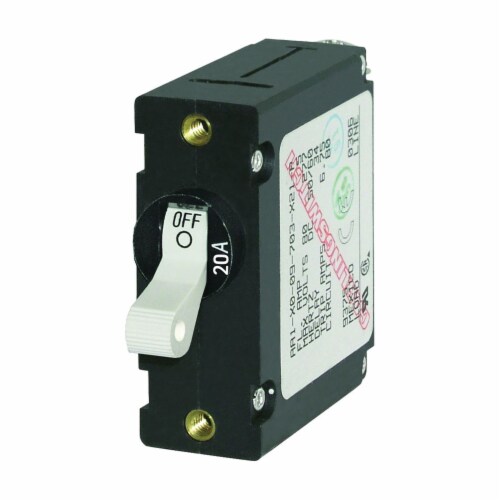 Blue Sea 7214 AC / DC Single Pole Magnetic World Circuit Breaker  -  20 Amp Perspective: front