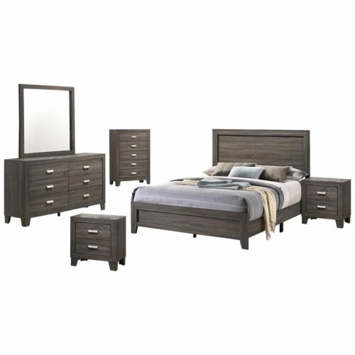Rustic Wood Gray 6pc Bedroom Set in Eastern King with Chest and 2