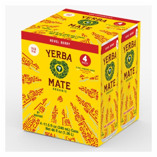 Guayaki Yerba Mate Organic Revel Berry Cans Perspective: front