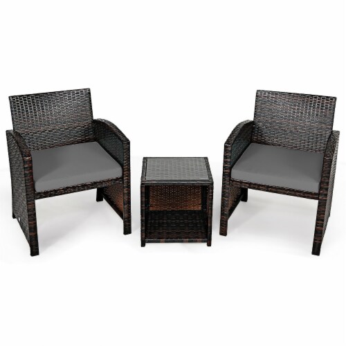 Slickblue 3 Pieces PE Rattan Wicker Furniture Set with Cushion Sofa Coffee Table for Garden Perspective: front