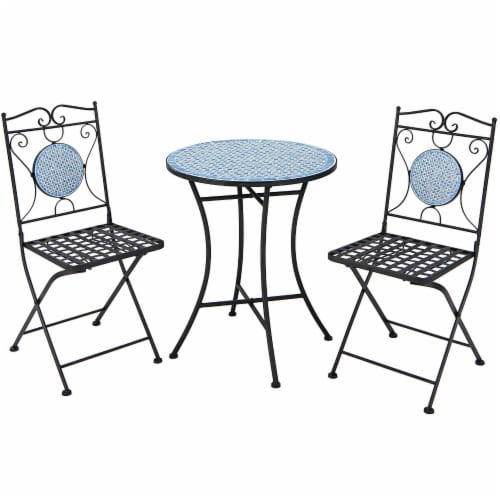 Slickblue - 3 Pieces Patio Bistro Set Outdoor Furniture Mosaic Table Chairs Perspective: front