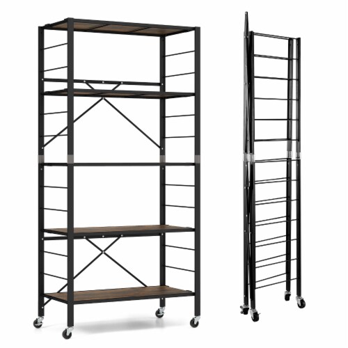 Slickblue 5-Tier Foldable Shelving Unit with Detachable Wheels and Anti-Toppling System Perspective: front