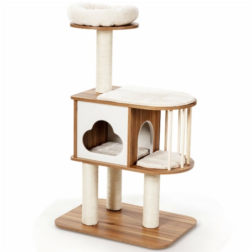 Slickblue 46 Inch Wooden Cat Activity Tree with Platform and Cushions for Cats and Kittens Perspective: front