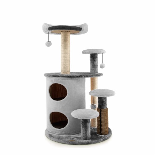 Slickblue 40 Inch Cat Tree Tower Multi-Level Activity Tree with 2-Tier Cat-Hole Condo Perspective: front