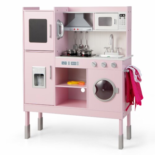 Slickblue Pretend Play Kitchen for Kids with 16 Pieces Accessories Perspective: front