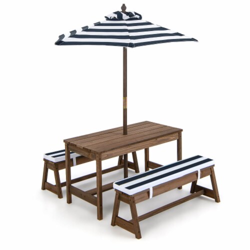 Slickblue Kids Picnic Table and Bench Set with Cushions and Height Adjustable Umbrella Perspective: front
