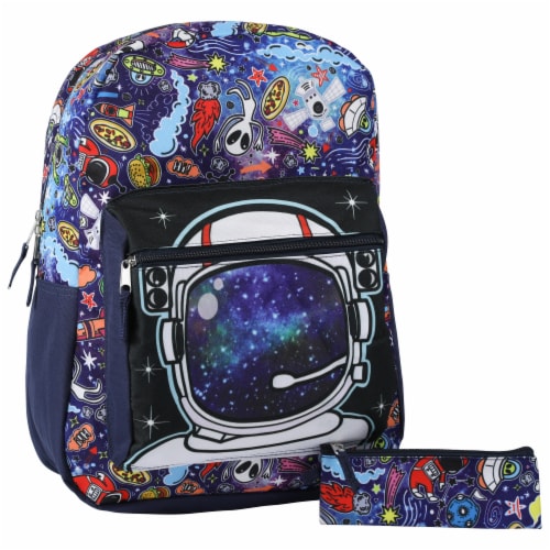 Cudlie Big Face Space Doodles & Astronaut Backpack with Pencil Case Perspective: front