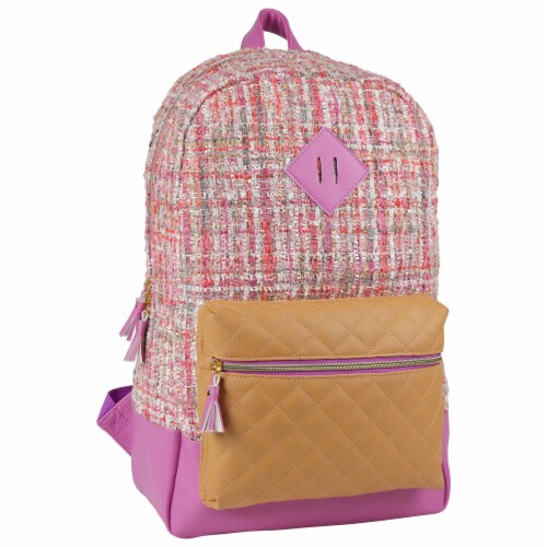 Cudlies Quilted Tweed & Tassles Fashion Backpack Perspective: front