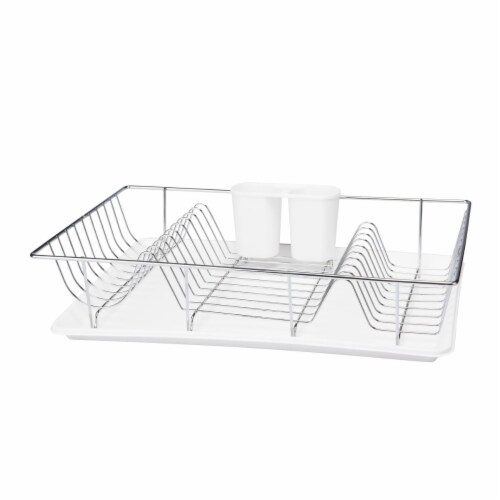 Kitchen Details 4685-WHITE Chrome Dish Rack with Tray, White - 3