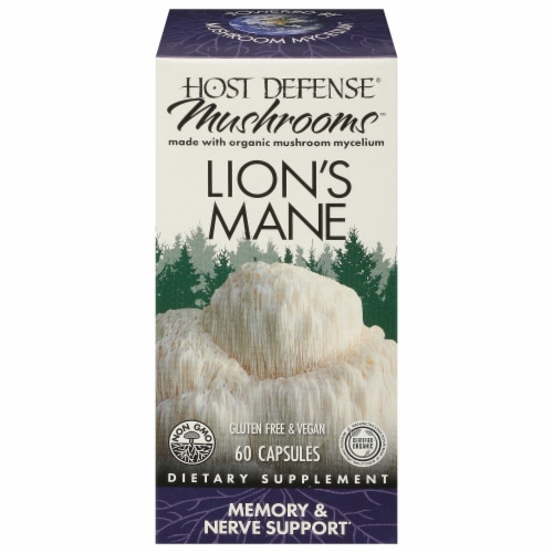 Host Defense® Mushrooms™Memory and Nerve Support Lions Mane Capsules Perspective: front