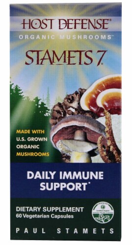 Fungi Perfecti Host Defense® Organic Mushrooms™ Stamets 7® Dietary Supplement Capsules Perspective: front