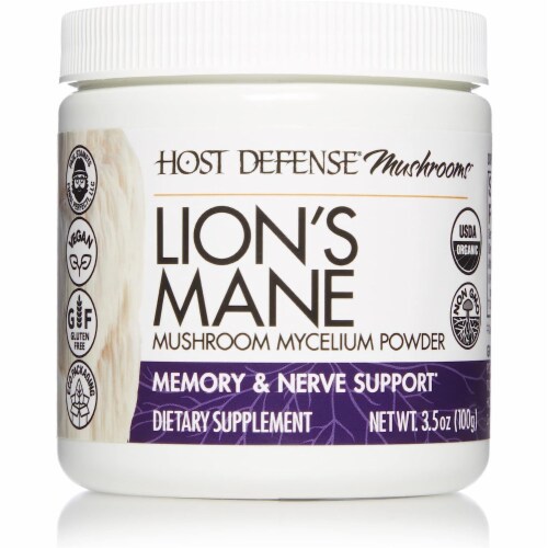 Host Defense® Lion's Mane Mushroom Mycelium Powder Perspective: front