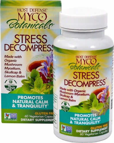 Host Defense® Myco Botanicals Stress Decompress Vegetarian Capsules Perspective: front