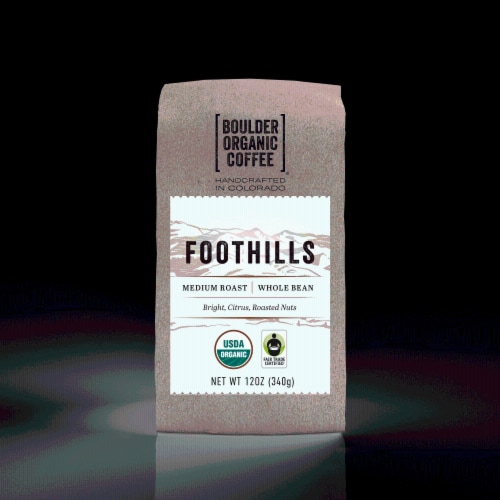 Boulder Organic Coffee® Fair Trade Organic Foothills Medlim Roast Coffee Blend Perspective: front