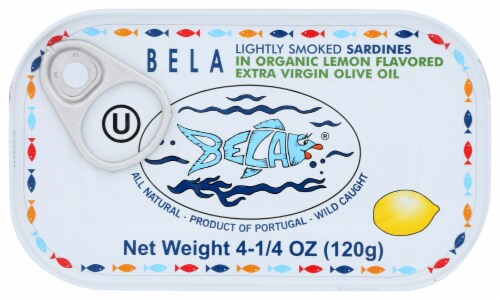Bela Smoked Sardines in Lemon Olive Oil Perspective: front