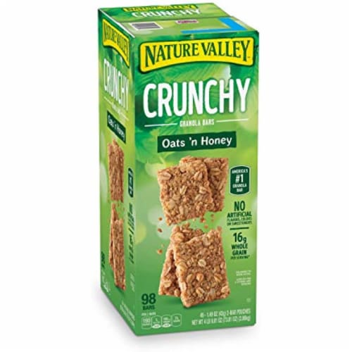 Nature Valley Crunchy Granola Bars Oats 'N Honey 98 Bars Of 2 bar Pouches of 49ct-1.49oz Perspective: front