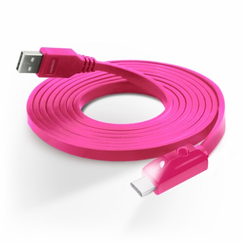 Naztech LED USB-A to USB-C 2.0 Charge/Sync Cable 6ft Pink Perspective: front