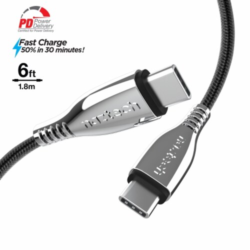 Naztech 15501 6 Ft. Titanium USB-C to USB-C Braided Cable - Black Perspective: front