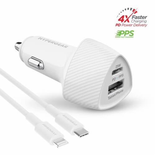 Hypergear 15623 SpeedBoost 25W PD USB-C Car Kit - White Perspective: front