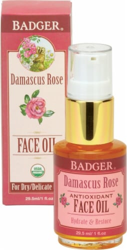 Badger Organic Face Oil Damascus Rose Perspective: front