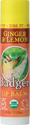 Badger® Organic Lip Balm Ginger and Lemon Perspective: front