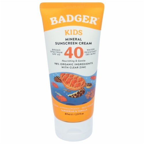 Badger Kids Tangerine and Vanilla SPF 40 Sunscreen Cream Perspective: front
