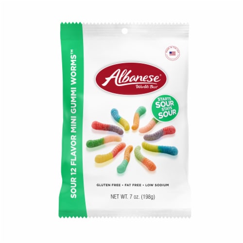 Albanese® 12 Flavor Sour Mini Gummi Worms™ Perspective: front