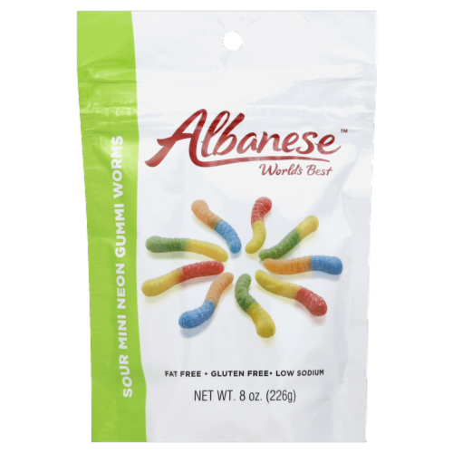 Albanese Sour Mini Neon Gummi Worms Perspective: front