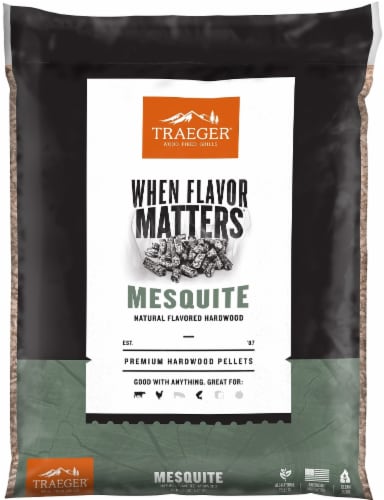 Traeger® Wood Fire Grills When Flavor Matters™ Mesquite Premium Hardwood Pellets Perspective: front