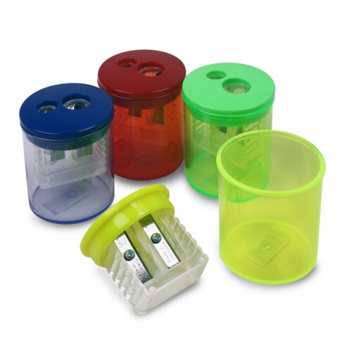 Eisen Pencil Sharpener, Two-Hole, 1.5 x 1.75, Randomly Assorted Barrel and Lid Colors