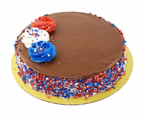 Empire Bakery Commissary Single Layer Patriotic Chocolate Cake with Chocolate Buttercreme Icing Perspective: front