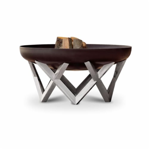 Curonian 95Rock 37.4 in. Combination of Rusting & Stainless Steel Vingis Fire Pit Perspective: front
