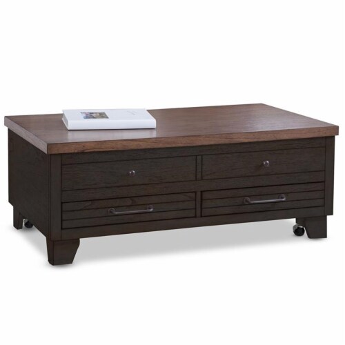 Bear Creek Two-tone Brown Lift-Top Cocktail Table with Casters Perspective: front