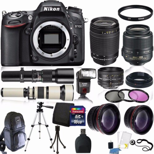 Nikon D7100 +7 Lens Kit: 18-55 Vr, 70-300, 650-1300mm +500mm +16gb