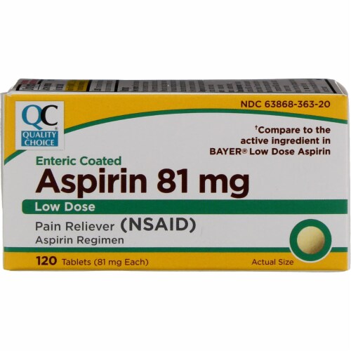 Quality Choice Low Dose Aspirin Enteric Coated Tablets, 81 mg, 120 Ct Perspective: front