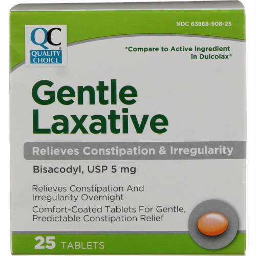 Quality Choice Bisacodyl Gentle Laxative Tablets, 5 mg, 25 Ct Perspective: front
