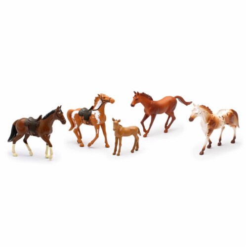Country Life Farm Animal Set, Five Horses With/Without Saddles (05593F) Perspective: front
